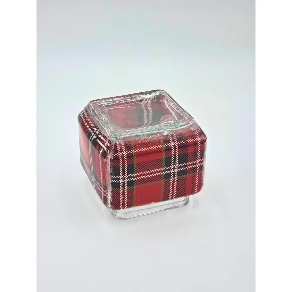 Plaid Glass Candy Jar – Holiday Treat Container, Vintage‑Style Christmas Storage